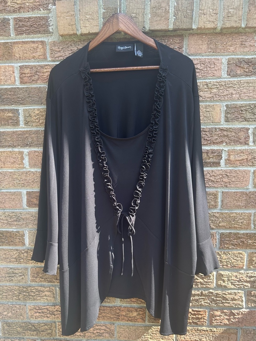 Maggie Barnes Black Open Ruffle-Trim blouse size 5X